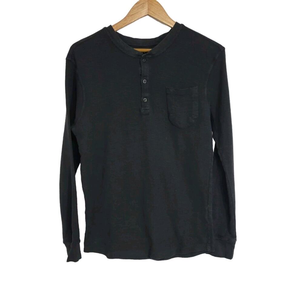 Jachs New York Black Cotton Thermal Henley Long Sleeve Shirt Size Large